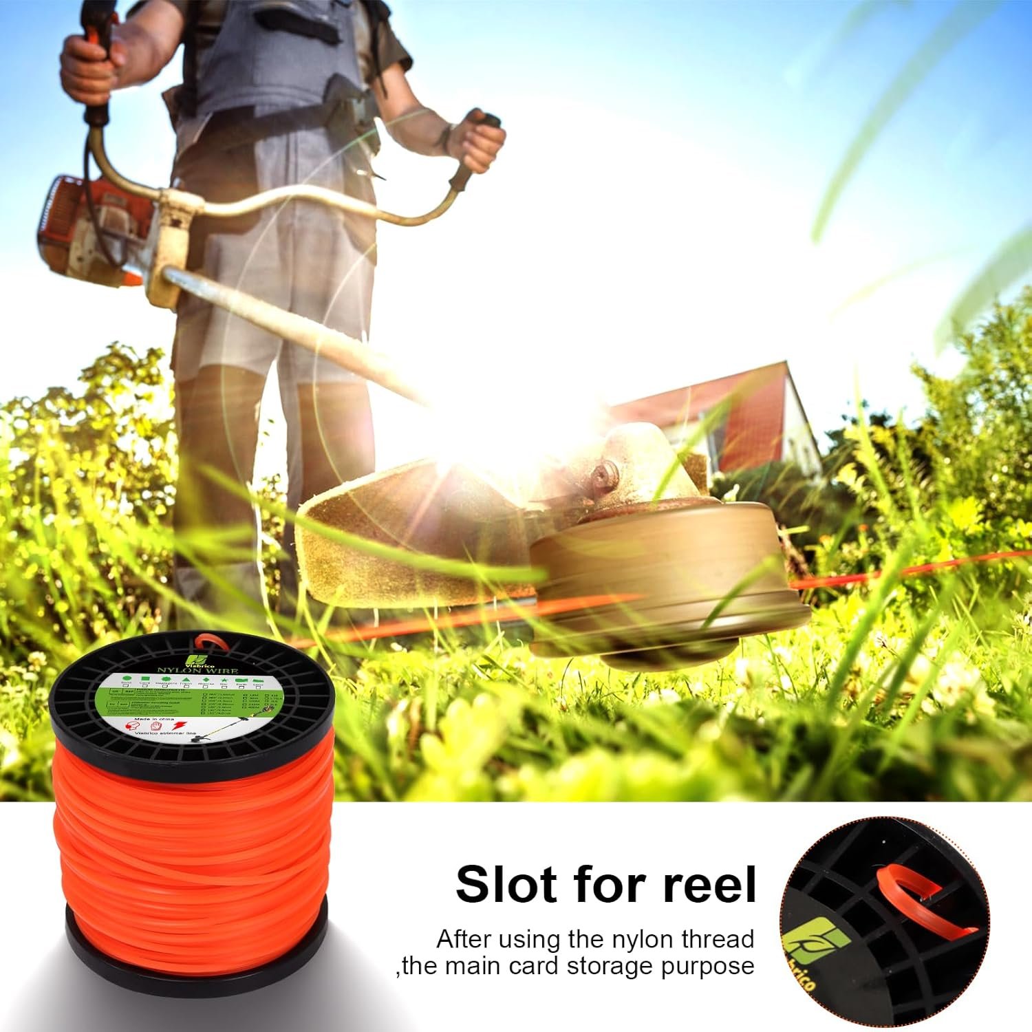 Viabrico String Trimmer Line, Square Orange Heavy Duty Weed Eater String, Premium Nylon Universal 0.095″ x 1.7LB, 330Foot