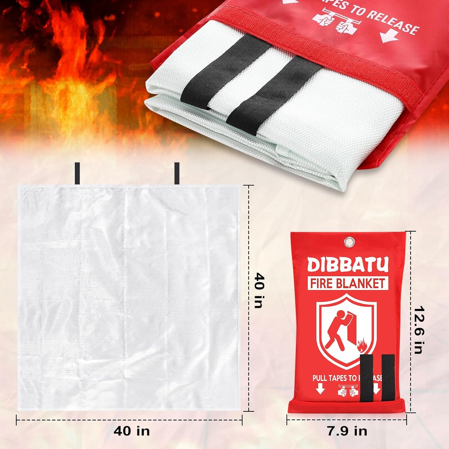 DIBBATU Emergency Fire Blanket for Home and Kitchen (Fiberglass Fire Retardant Suppression Sheet)