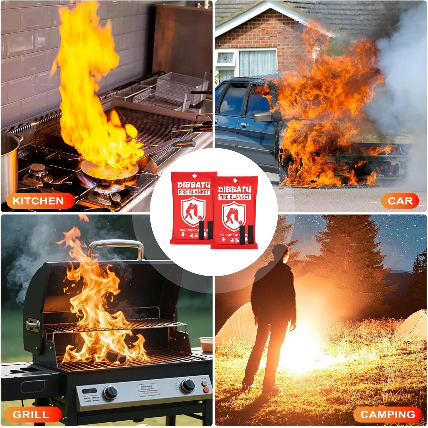 DIBBATU Emergency Fire Blanket for Home and Kitchen (Fiberglass Fire Retardant Suppression Sheet)