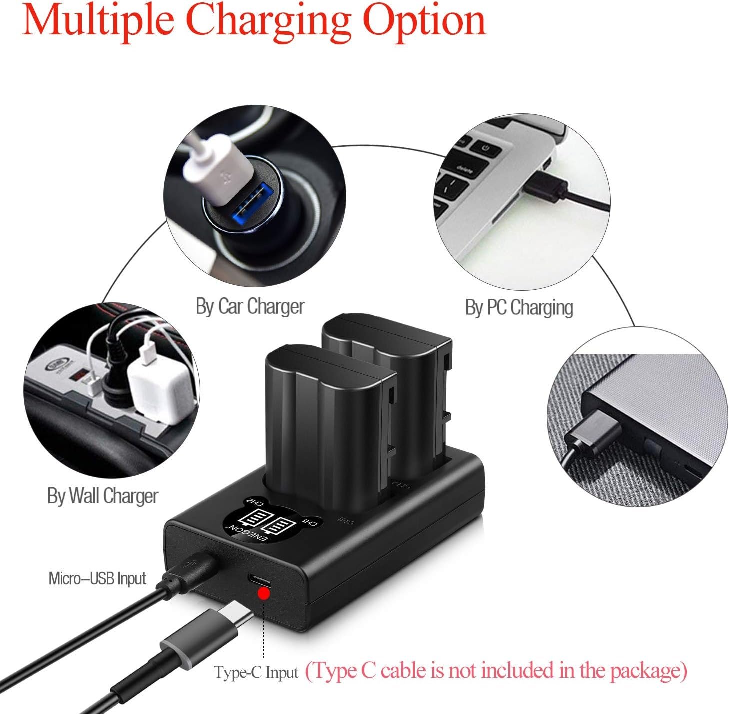 ENEGON EN-EL15 Replacement Batteries (2-Pack) and Smart LED Dual Charger Kit for Nikon Cameras