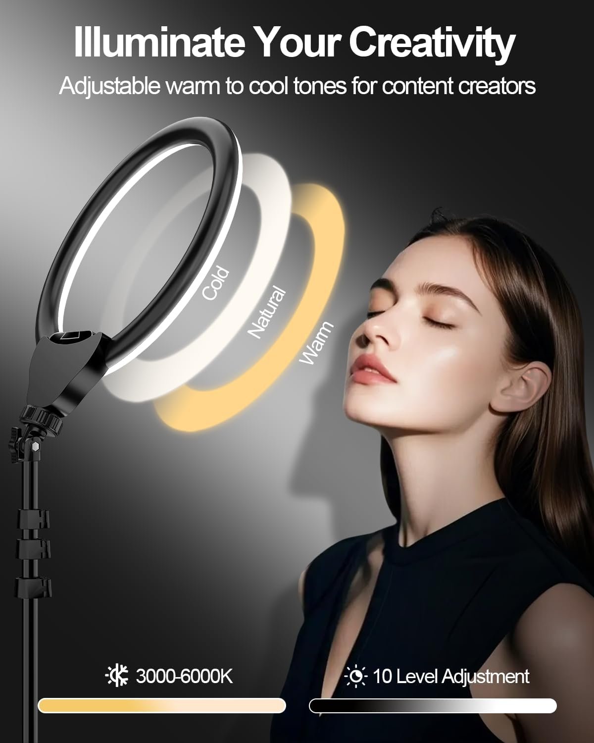 UBeesize 10″ Selfie Ring Light with 62″ Extendable Tripod Stand and Phone Holder