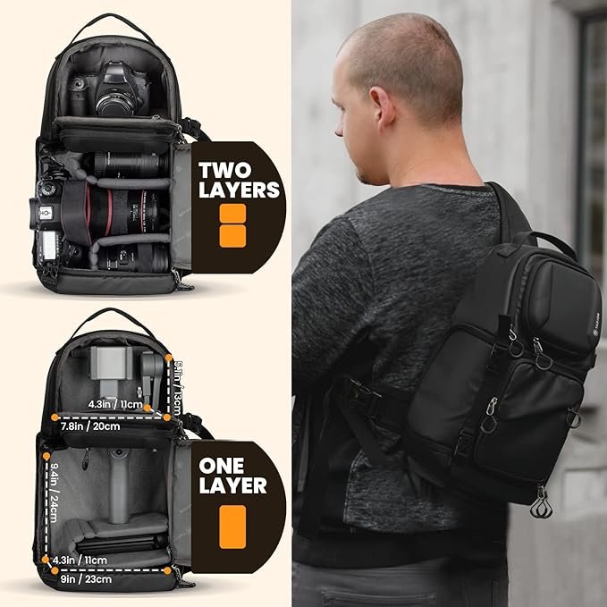TARION 9L Hardshell Camera Sling Bag and Backpack with Quick Side Access & Waterproof Cover