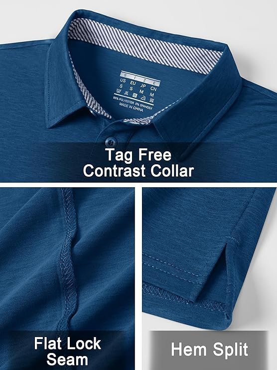 TACVASEN Men’s Golf Polo Shirts Short Sleeve Quick Dry Lightweight Casual Athletic Collared T-Shirts 3 Buttons