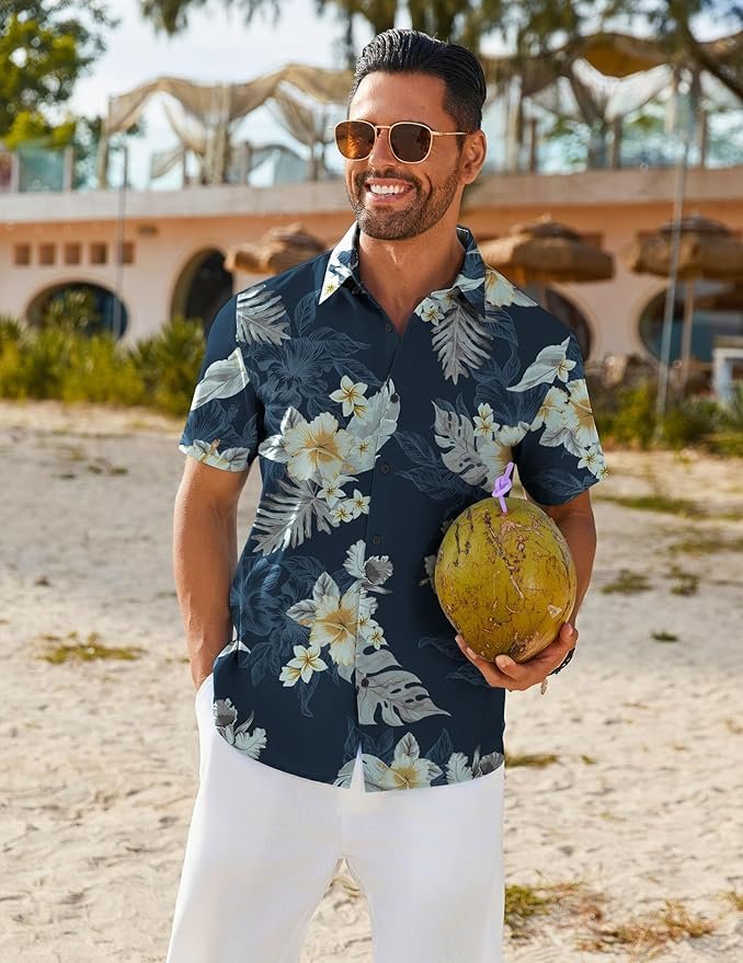 COOFANDY Mens Hawaiian Shirt Short Sleeve Button Down Shirts Tropical Floral Summer Beach Shirts