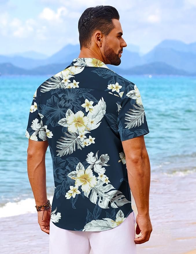 COOFANDY Mens Hawaiian Shirt Short Sleeve Button Down Shirts Tropical Floral Summer Beach Shirts