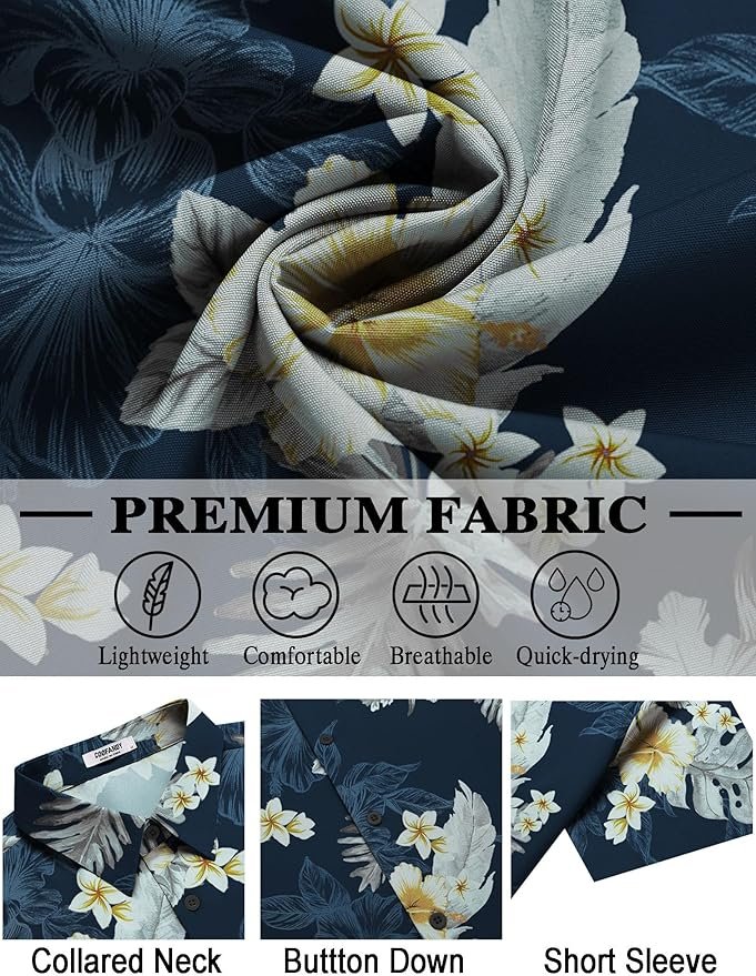 COOFANDY Mens Hawaiian Shirt Short Sleeve Button Down Shirts Tropical Floral Summer Beach Shirts