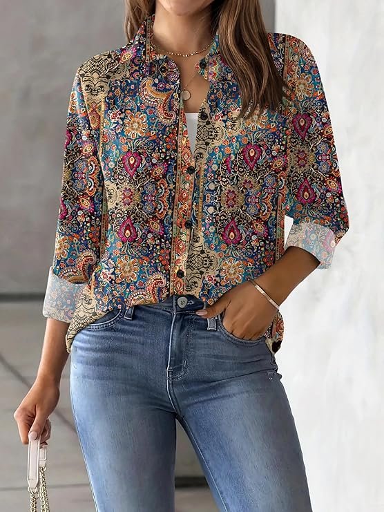 Zeagoo Womens Button Down Shirt Long Sleeve Blouse Business Work Tops Dressy Casual Floral Printed Outfits with Pocket