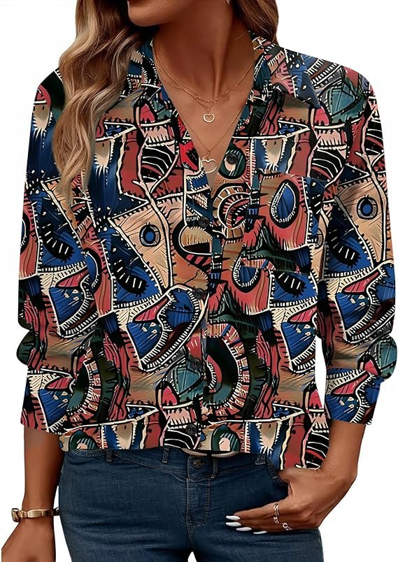 Zeagoo Womens Button Down Shirt Long Sleeve Blouse Business Work Tops Dressy Casual Floral Printed Outfits with Pocket