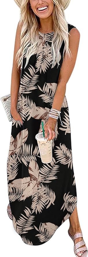Zeagoo Womens Summer Dress Casual Long Dress Split Curve Hem Dress Floral Sundress Printed Boho Dress