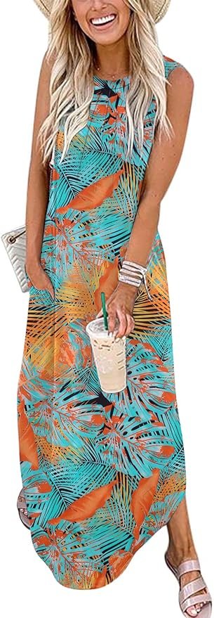 Zeagoo Womens Summer Dress Casual Long Dress Split Curve Hem Dress Floral Sundress Printed Boho Dress