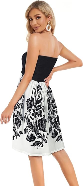 Summer Dresses for Women Beach Casual Sundress Strapless Off Shoulder Cover Ups