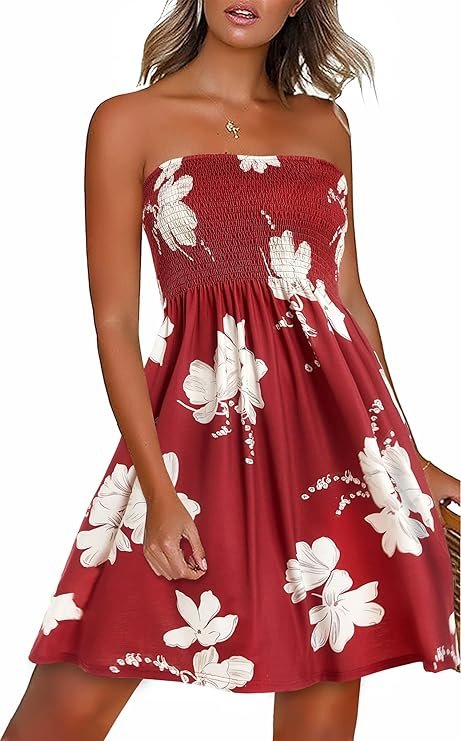 Summer Dresses for Women Beach Casual Sundress Strapless Off Shoulder Cover Ups