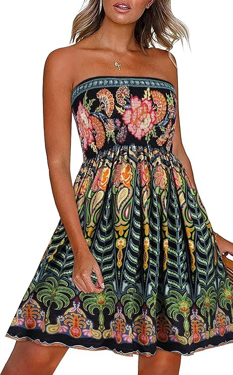 Summer Dresses for Women Beach Casual Sundress Strapless Off Shoulder Cover Ups