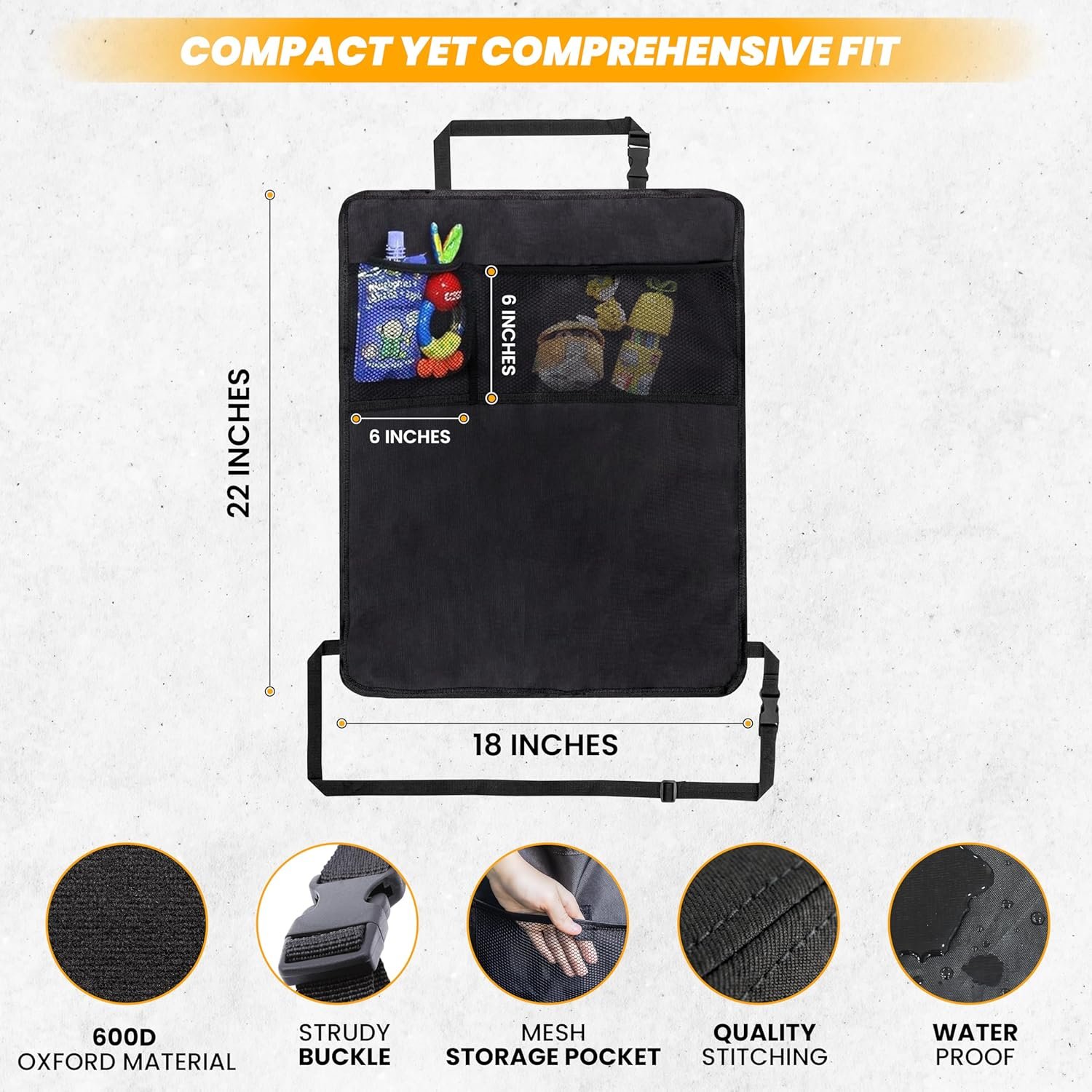 EcoNour Car Kick Mats Back Seat Protector (2 Pack) | Durable Car Seat Protector for Kids with Storage Pockets, Protection from Dirt, Mud and Scratches | Car Seat Protector for Vehicle Back Seat