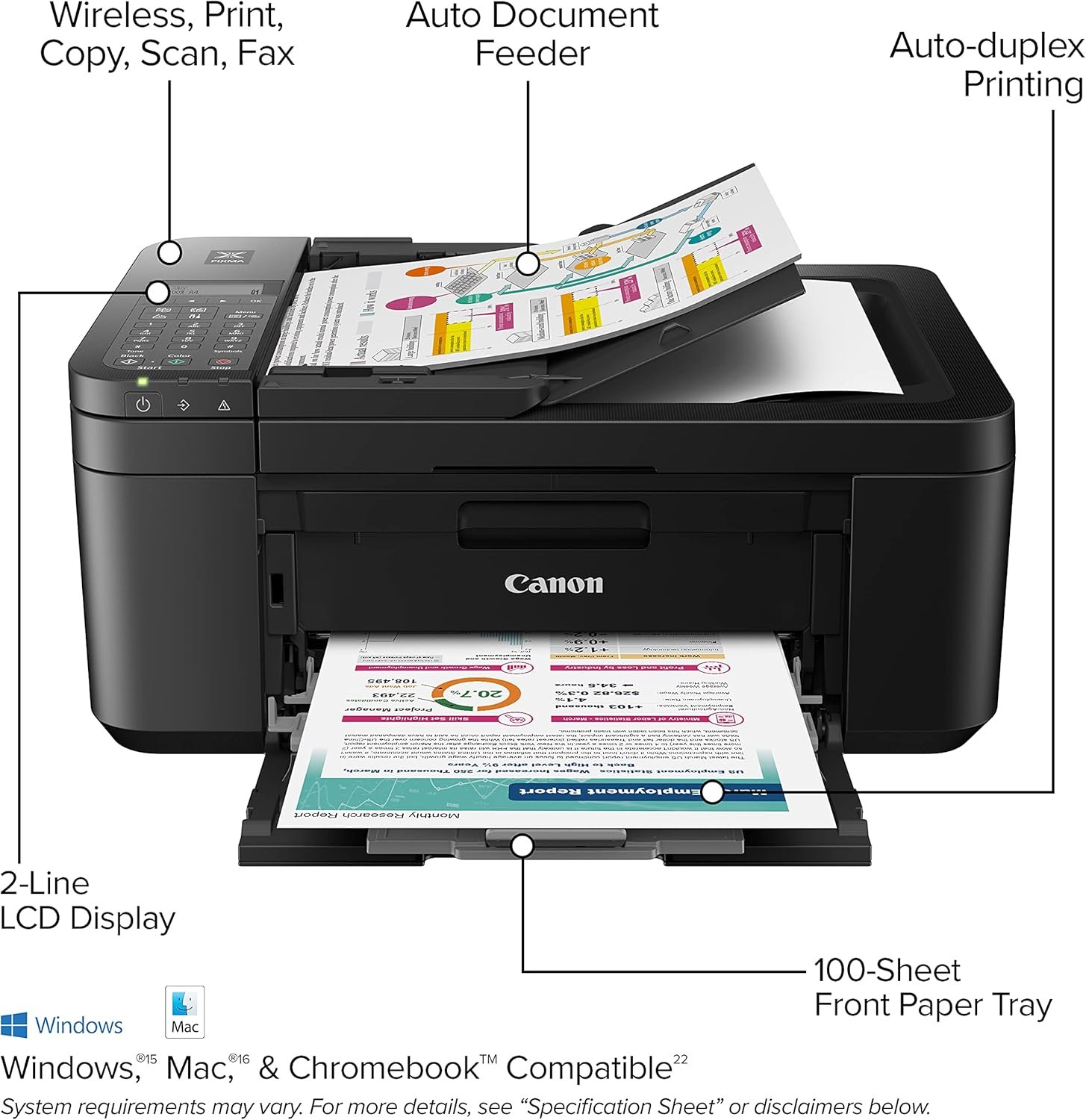 Canon PIXMA TR4720 – All-in-One Wireless Printer for Home Use, Print, Copy, Scan, and Built-in Fax, with Auto Document Feeder, Mobile Printing, Black