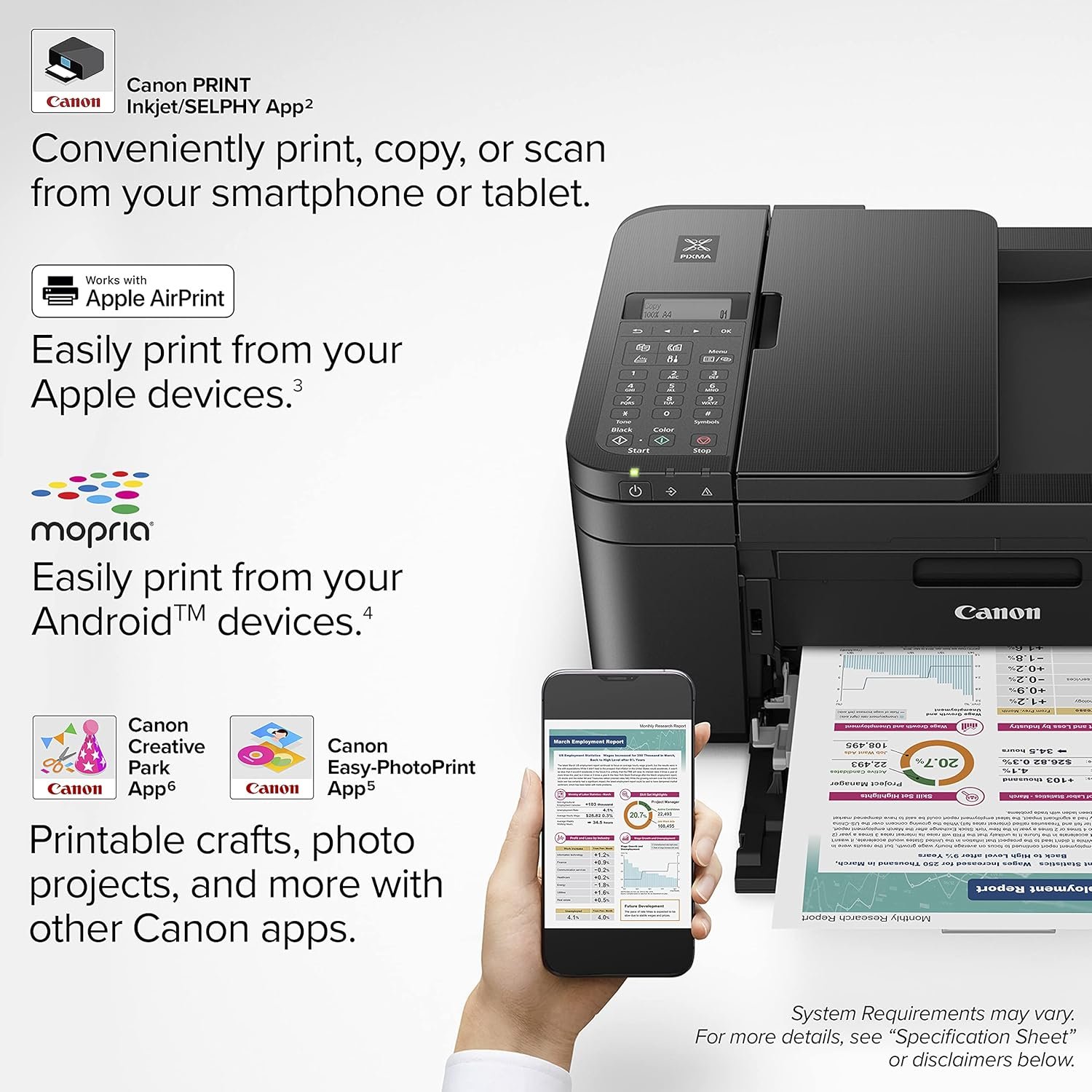 Canon PIXMA TR4720 – All-in-One Wireless Printer for Home Use, Print, Copy, Scan, and Built-in Fax, with Auto Document Feeder, Mobile Printing, Black