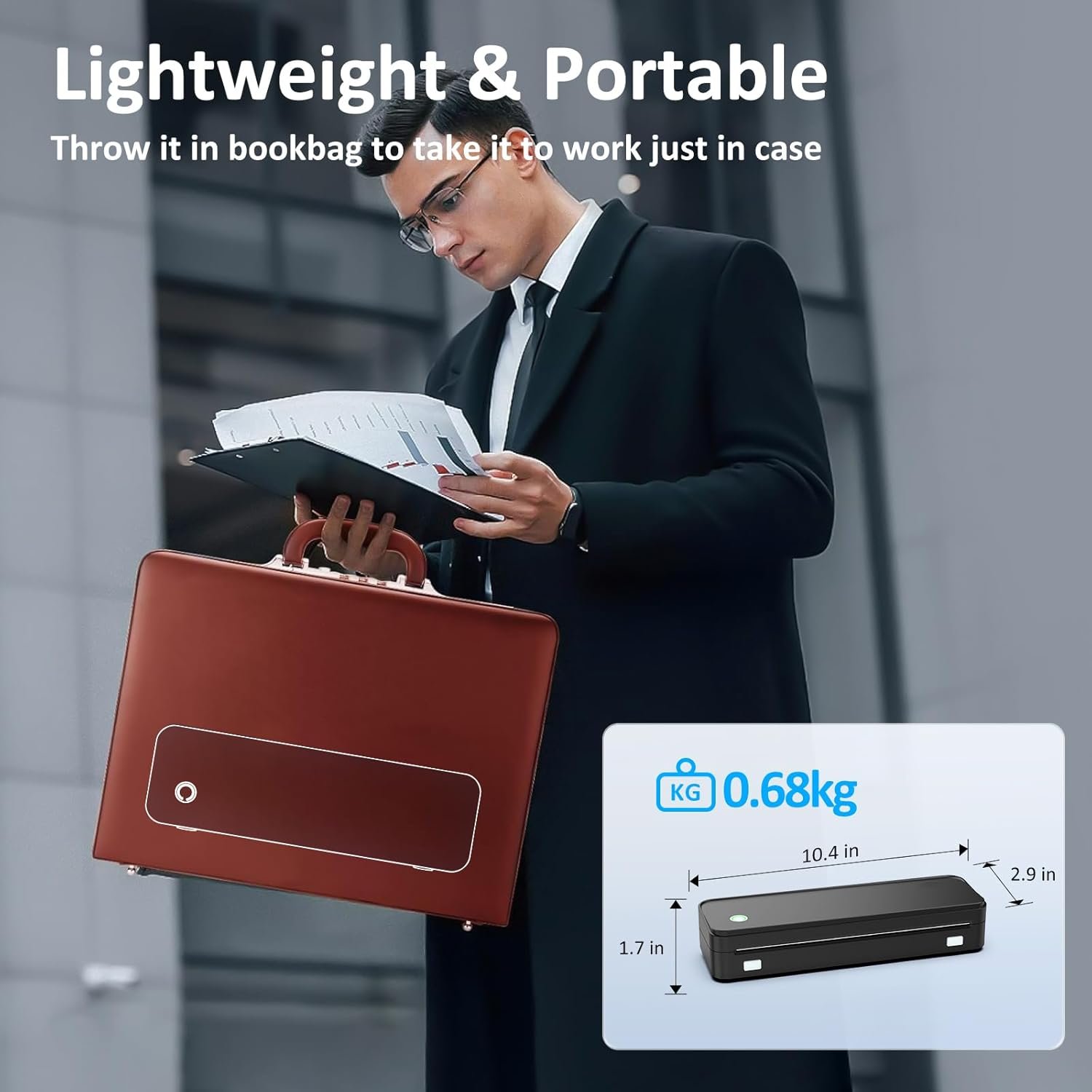 Gloryang Inkless Portable Printer for Travel, Wireless Thermal Printer Supports 8.5 x 11 Inch & A4 Size, Bluetooth Printer Includes Carry Case and 3 Rolls of Thermal Paper Kit, Black
