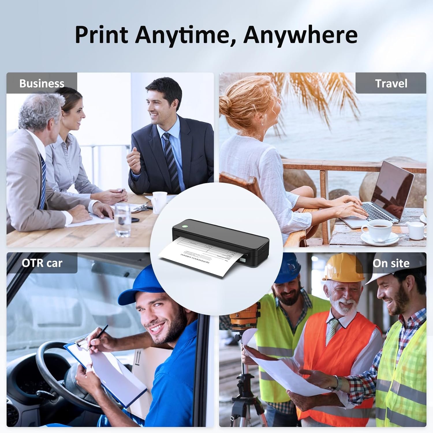 Gloryang Inkless Portable Printer for Travel, Wireless Thermal Printer Supports 8.5 x 11 Inch & A4 Size, Bluetooth Printer Includes Carry Case and 3 Rolls of Thermal Paper Kit, Black