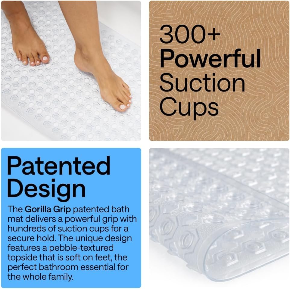Gorilla Grip Patented Bath Tub Shower Mat (89×41 cm, Clear)