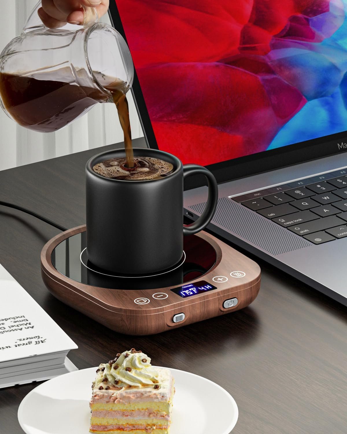 Smart Coffee Mug Warmer for Desk with 9 Temp Settings (Wood Grain)