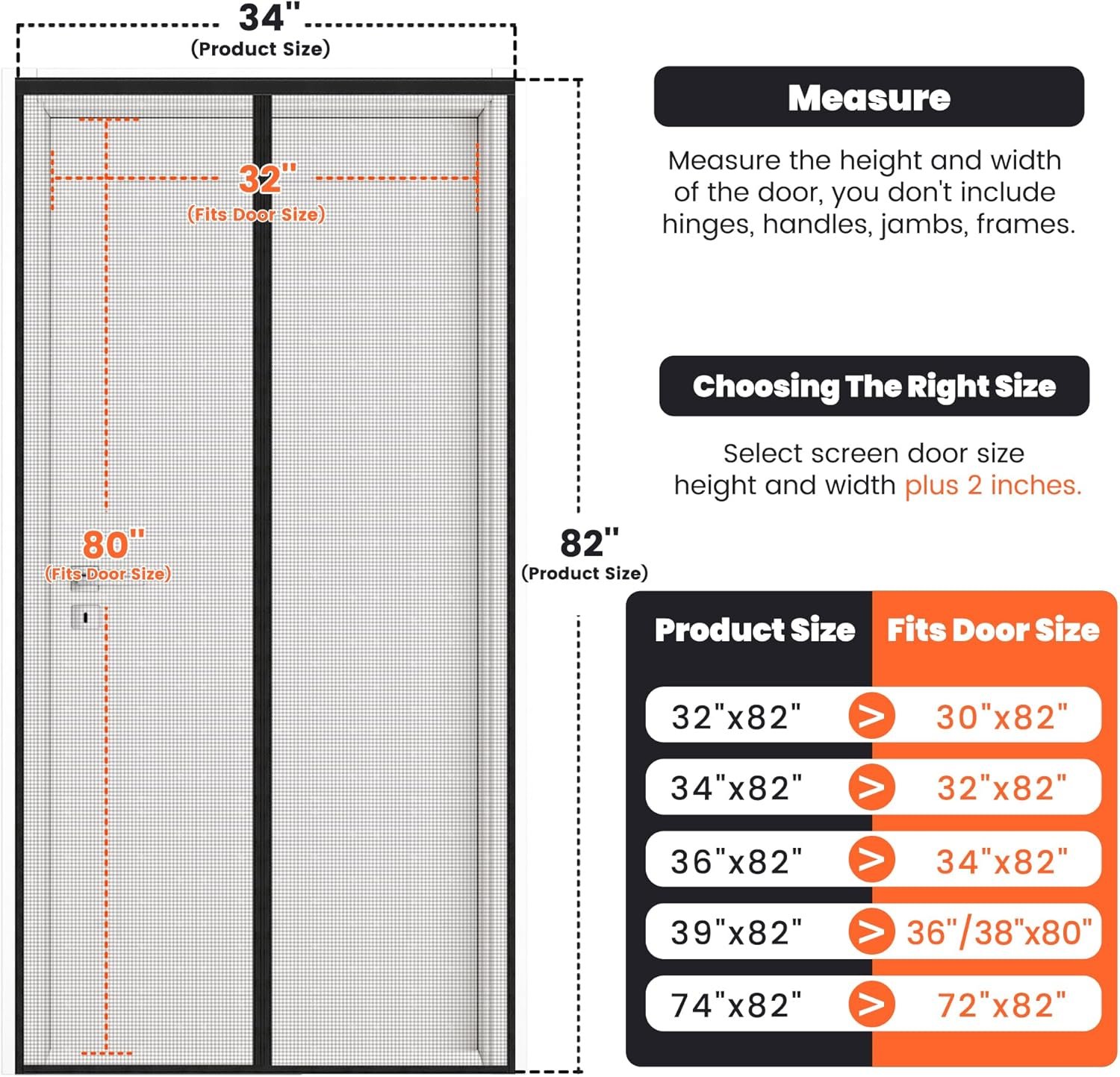 Heavy Duty Fiberglass Magnetic Screen Door with Automatic Snap Closure (Fits Doors up to 38 x 80 Inches)