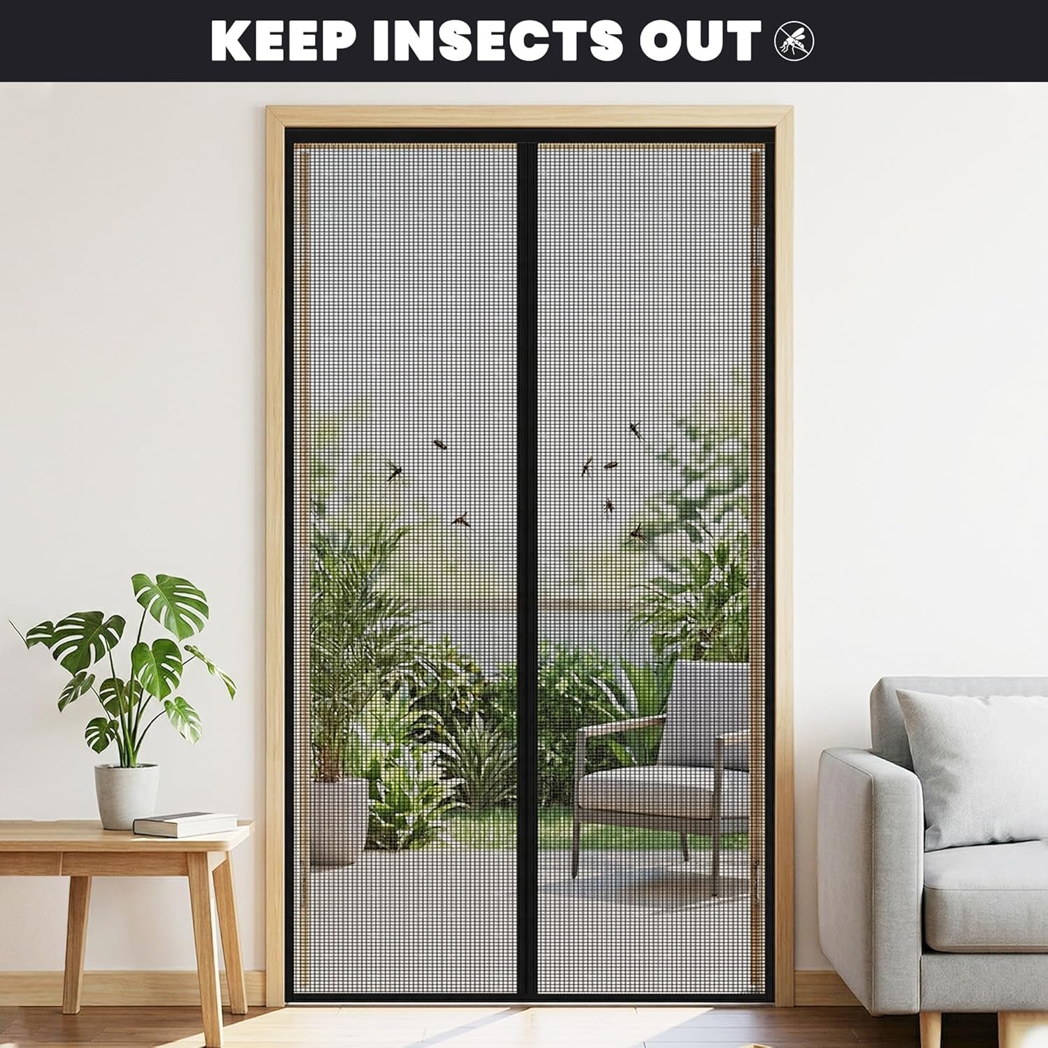 Heavy Duty Fiberglass Magnetic Screen Door with Automatic Snap Closure (Fits Doors up to 38 x 80 Inches)