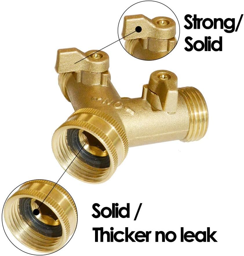 HQMPC Brass Garden Hose Y Valve Splitter (2-Way 3/4″ GHT)