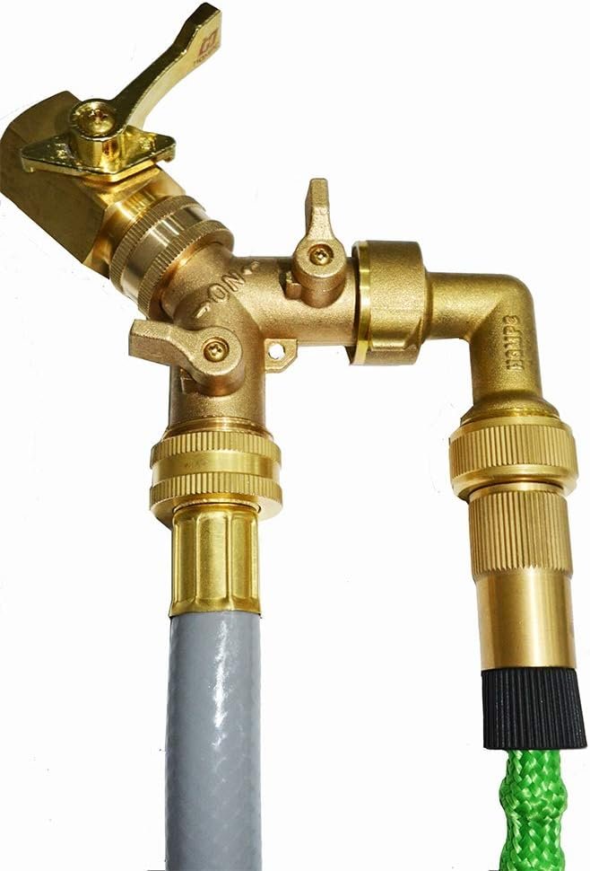 HQMPC Brass Garden Hose Y Valve Splitter (2-Way 3/4″ GHT)