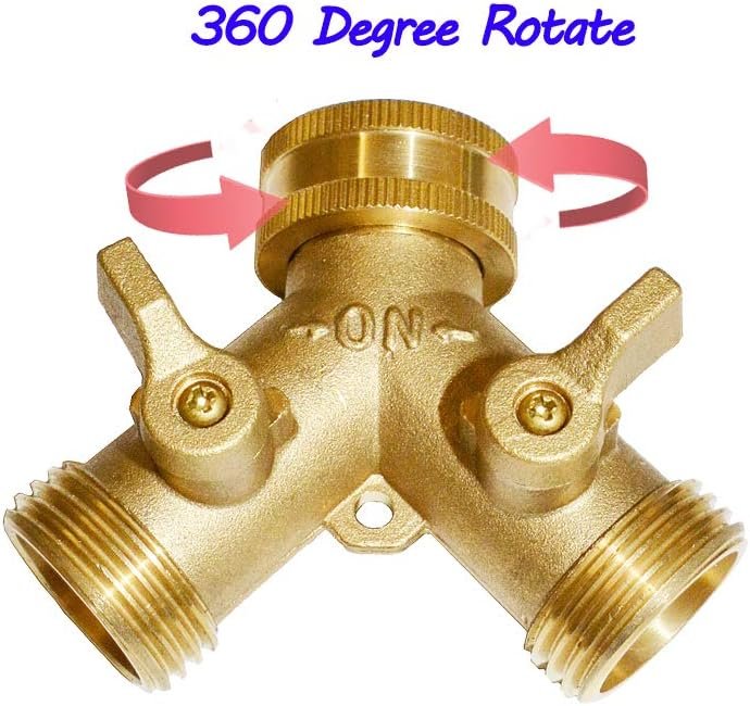 HQMPC Brass Garden Hose Y Valve Splitter (2-Way 3/4″ GHT)