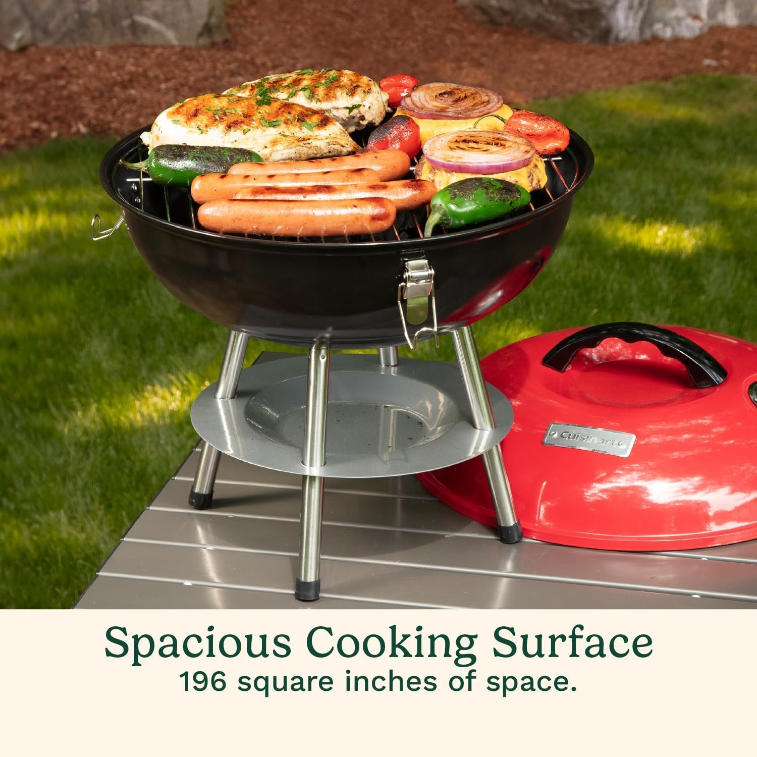 Cuisinart CCG-190RBC Outdoor Portable Charcoal Grill (14-Inch, Red)