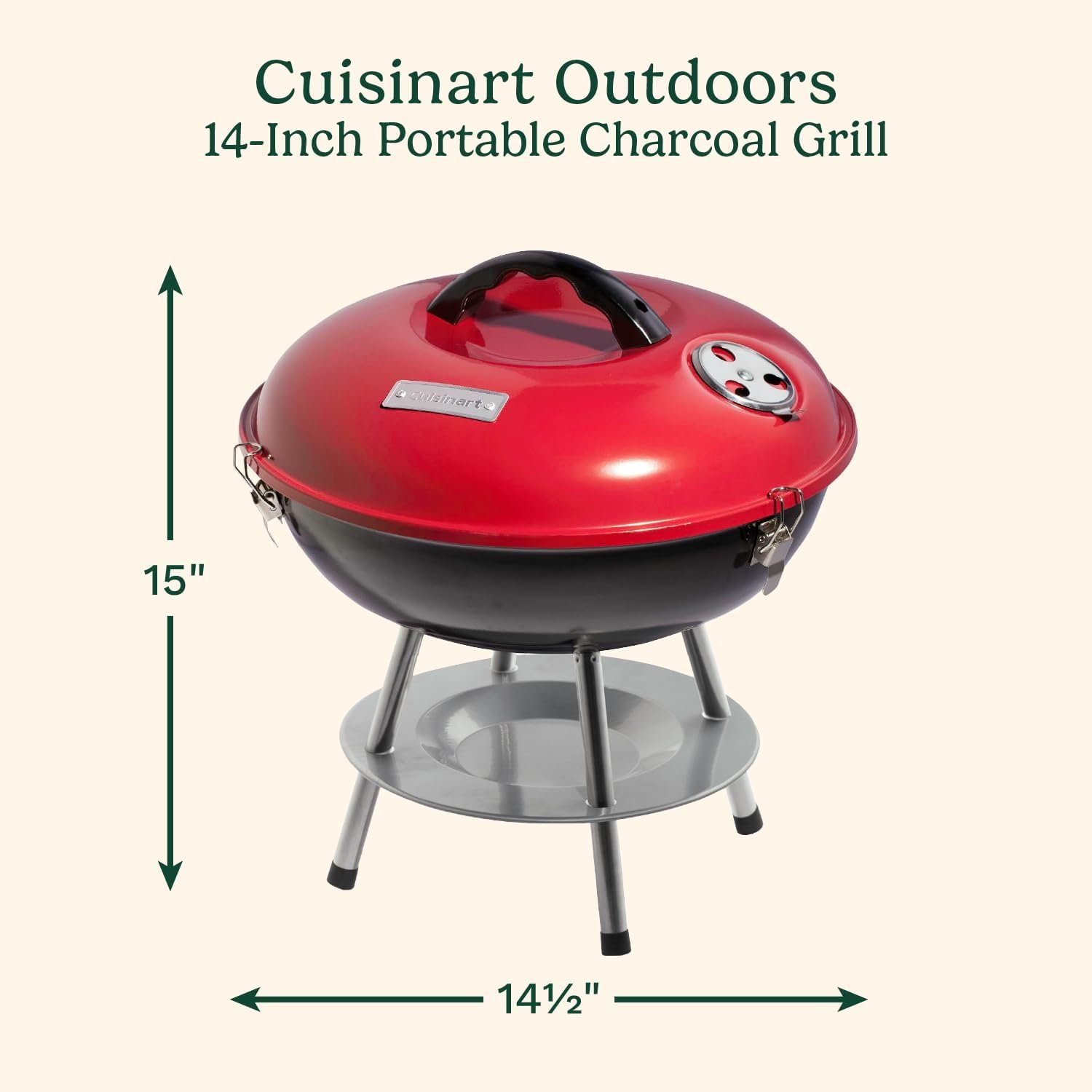 Cuisinart CCG-190RBC Outdoor Portable Charcoal Grill (14-Inch, Red)