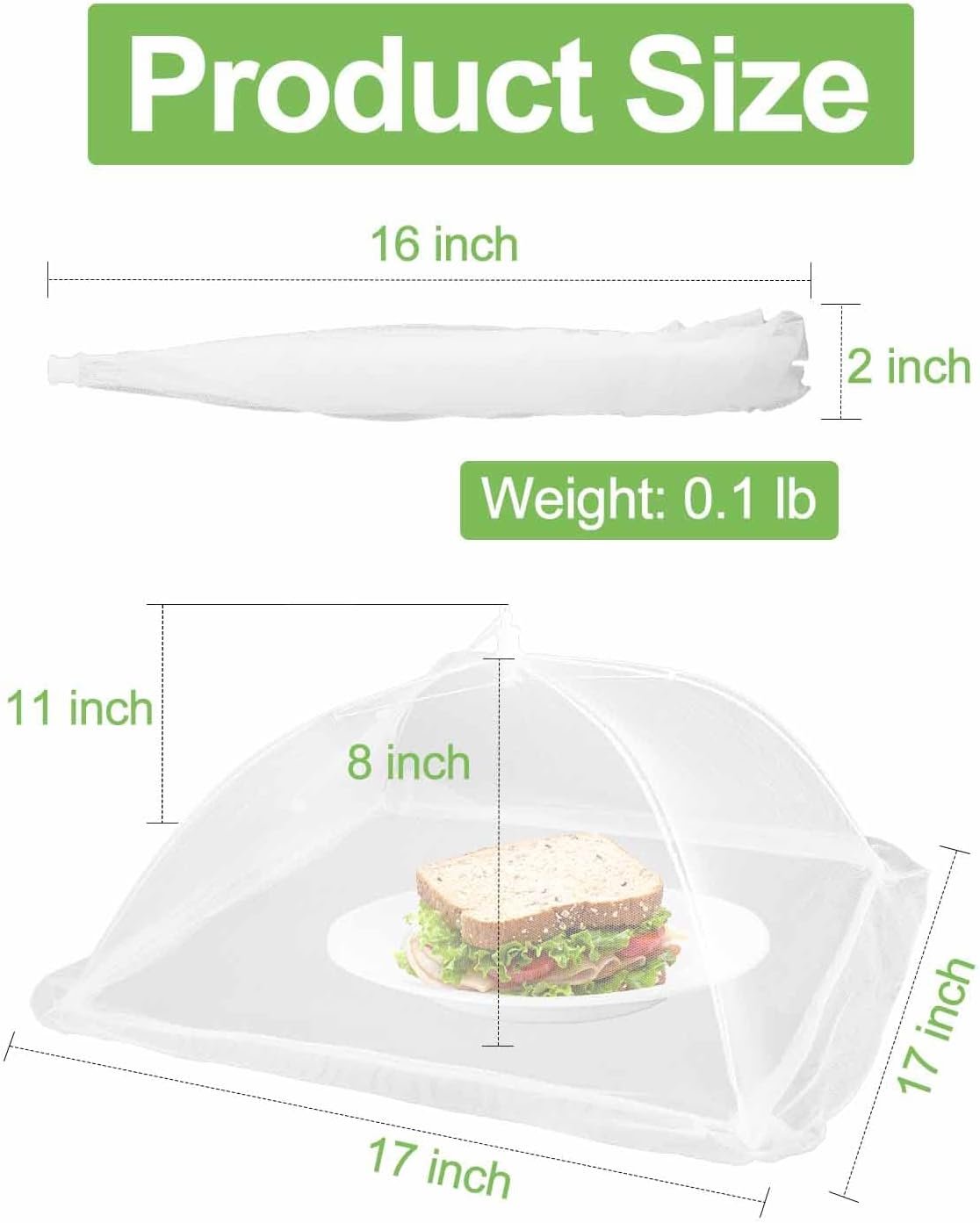 Lauon 6-Pack Pop-Up Mesh Food Covers (17 x 17 Inches) Collapsible Net Screen Tents