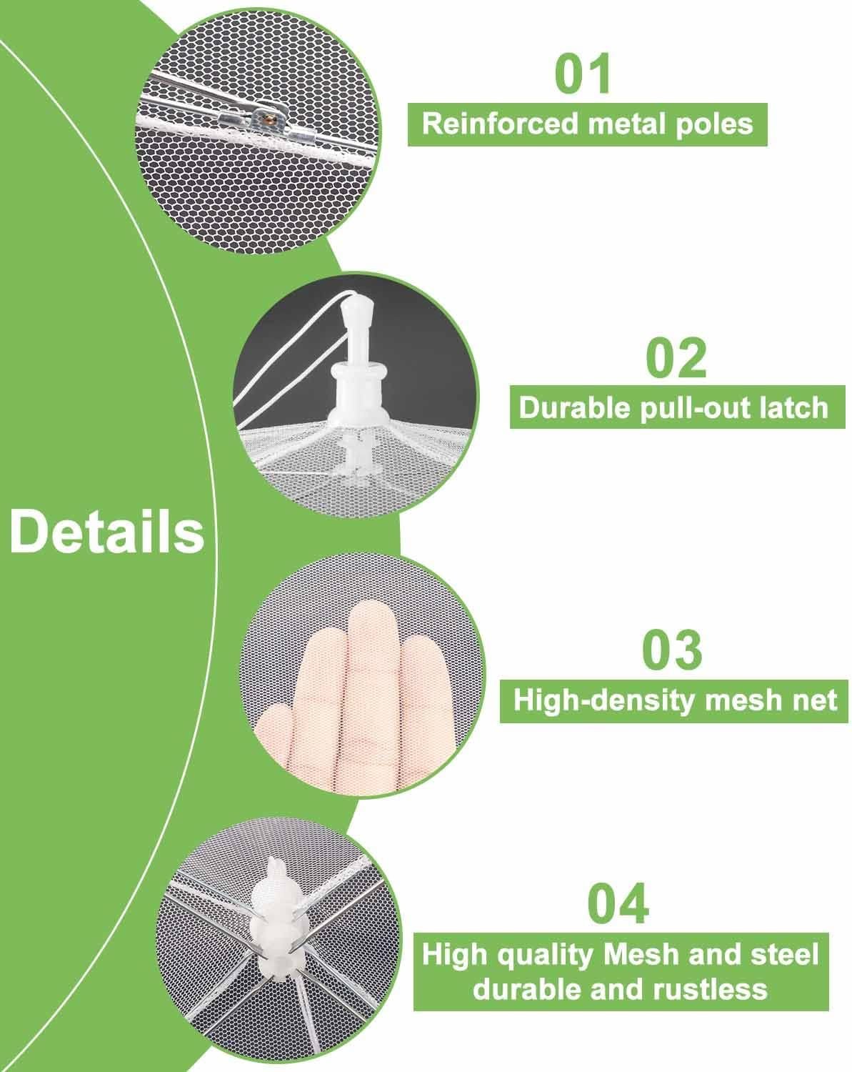 Lauon 6-Pack Pop-Up Mesh Food Covers (17 x 17 Inches) Collapsible Net Screen Tents