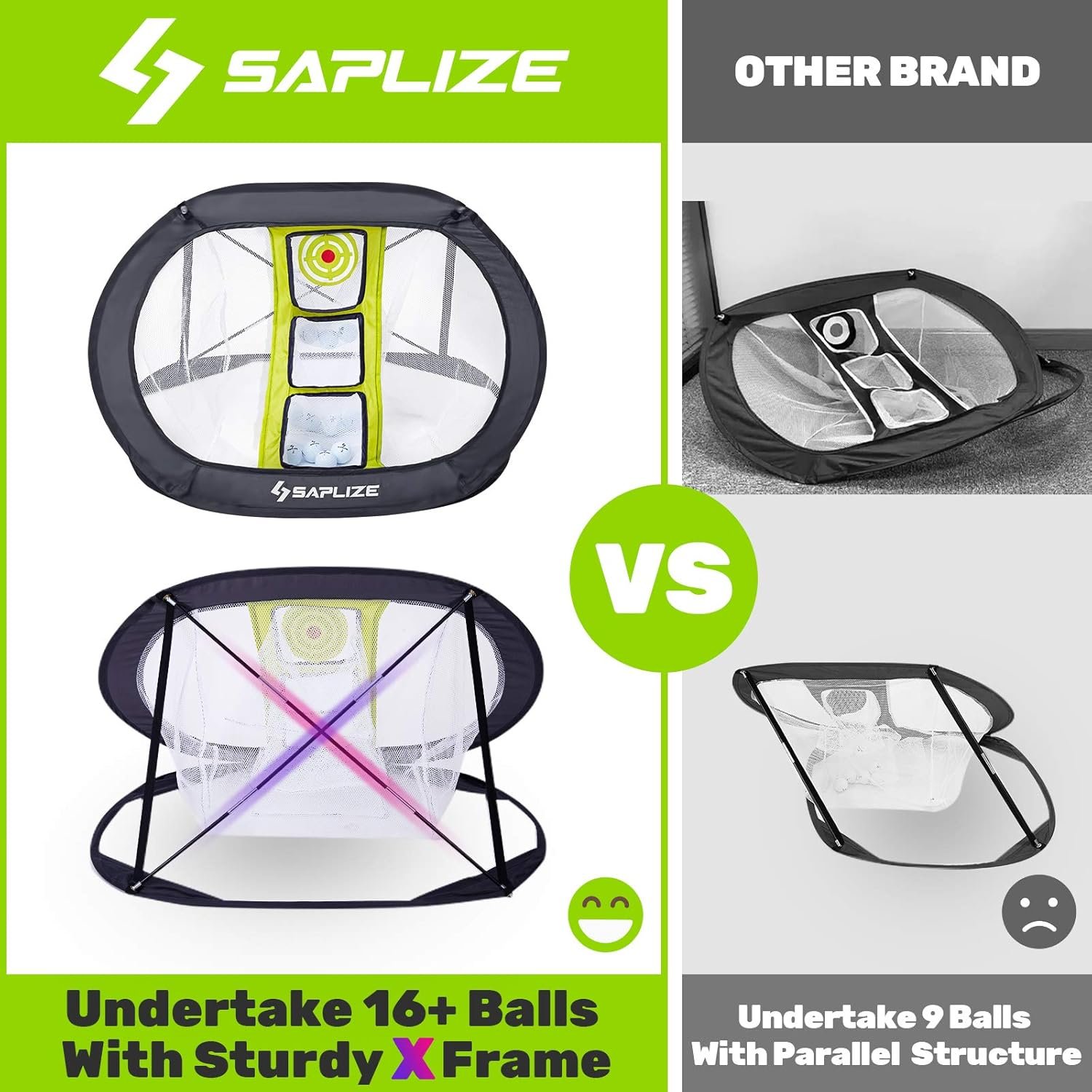 SAPLIZE Golf Chipping Net Set with Tri-Turf Mat, Foam Practice Balls, Tees and Scoring Board