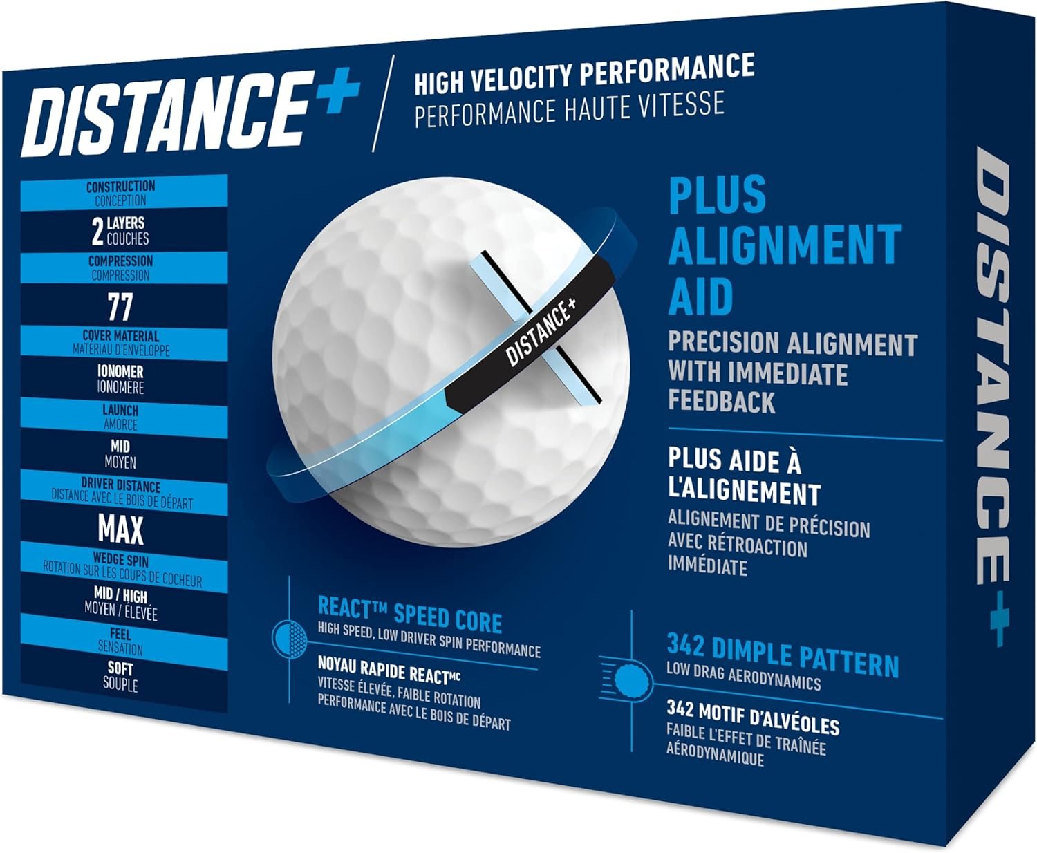 TaylorMade Distance+ Golf Balls (White, 12-Pack) High Speed Distance Balls with Alignment Aid