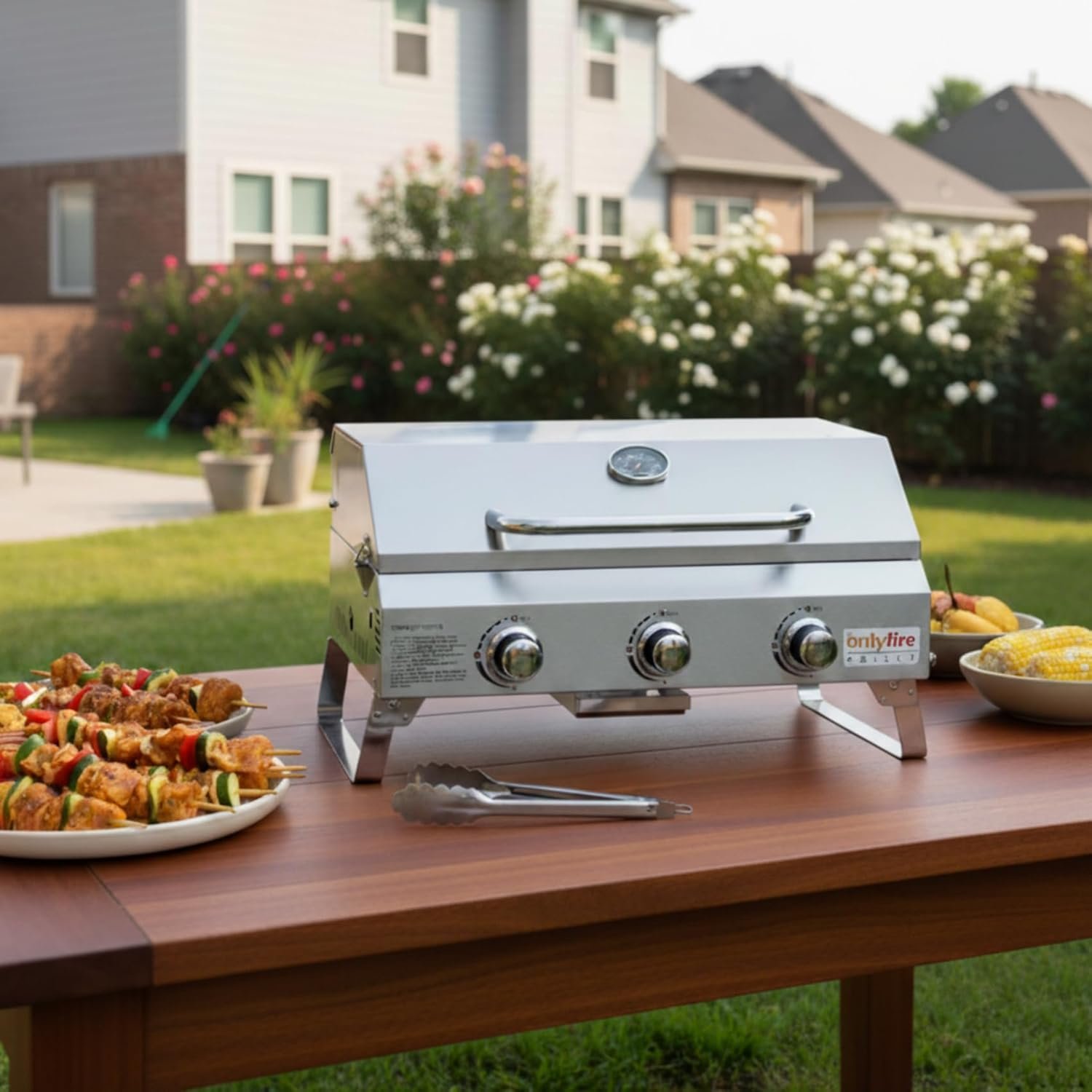 ONLYFIRE 3-Burner Stainless Steel Tabletop BBQ Gas Grill (24,000 BTU, Model GS307)