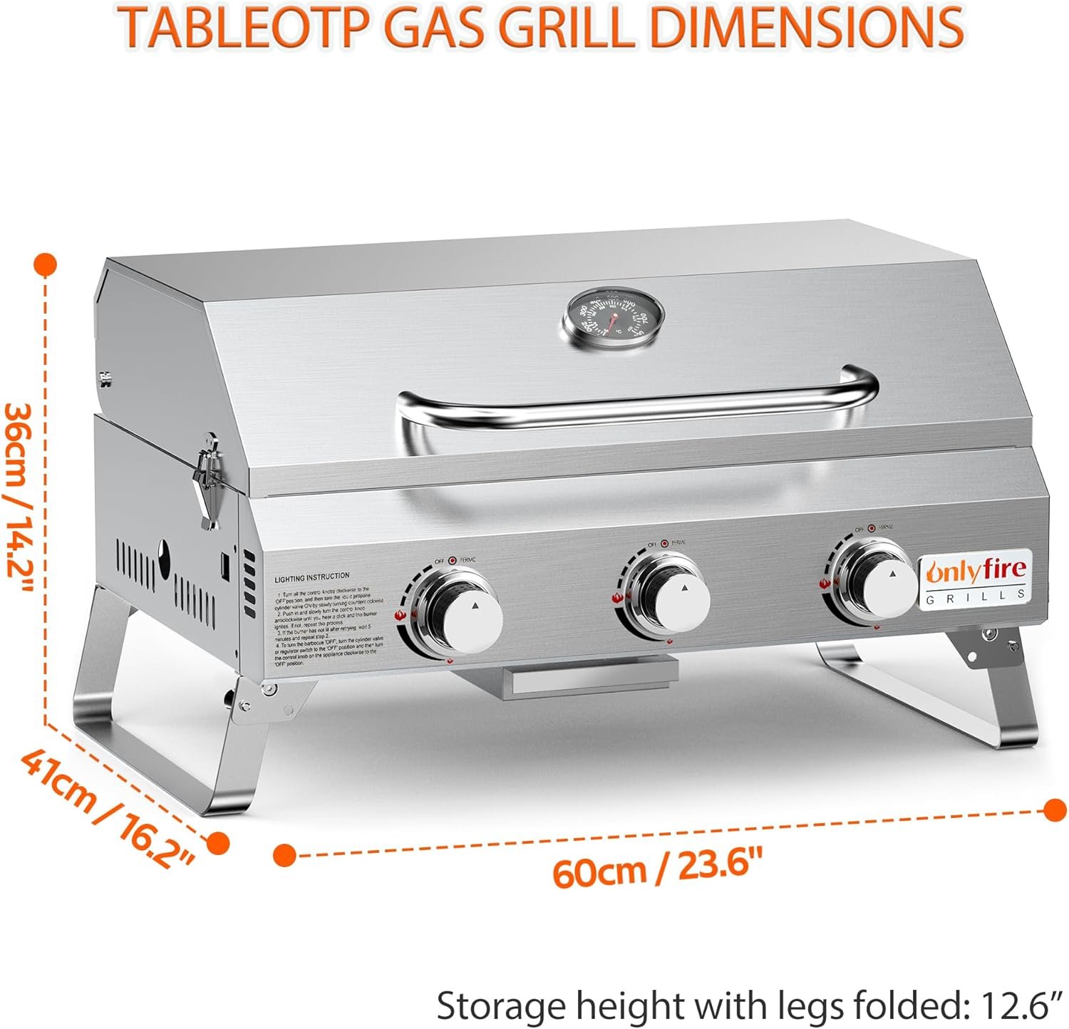 ONLYFIRE 3-Burner Stainless Steel Tabletop BBQ Gas Grill (24,000 BTU, Model GS307)