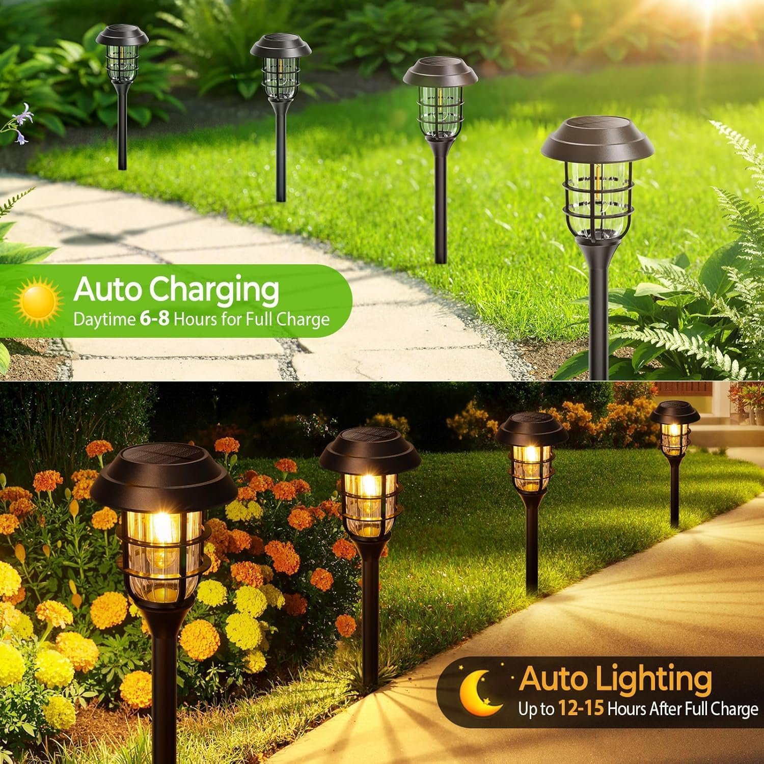 LETMY 8-Pack Waterproof Solar Outdoor Pathway Landscape Lights with Auto On/Off