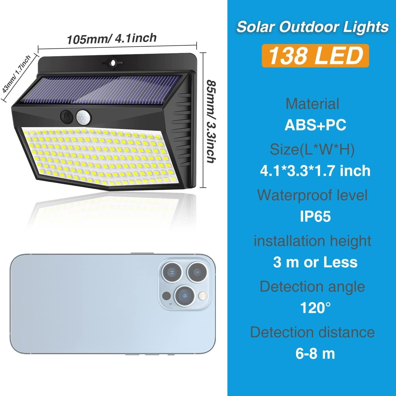 138LED Solar Motion Sensor Outdoor Security Wall Lights (8-Pack, 3 Lighting Modes, Waterproof)