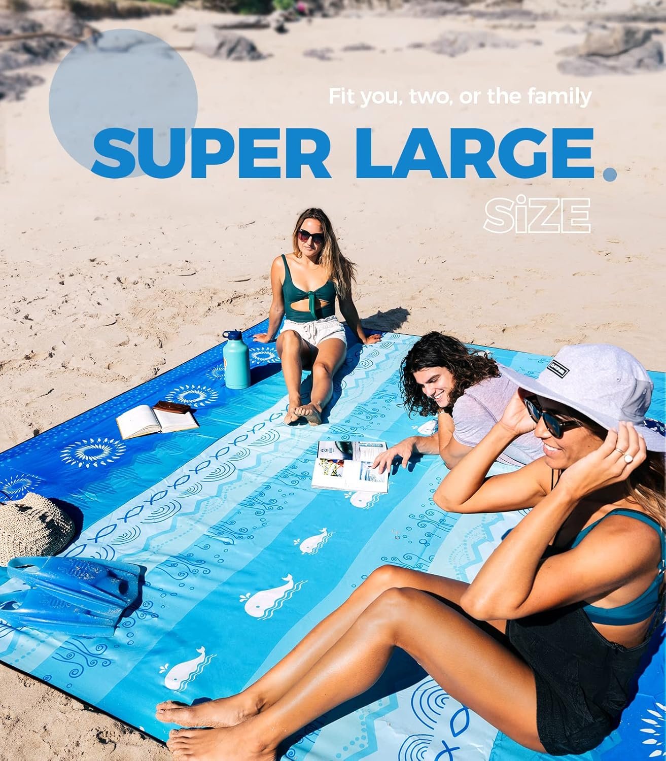OCOOPA Oversized XXL Sand-Proof Beach Blanket (10′ x 9′ Portable Waterproof Mat, Bohemia)