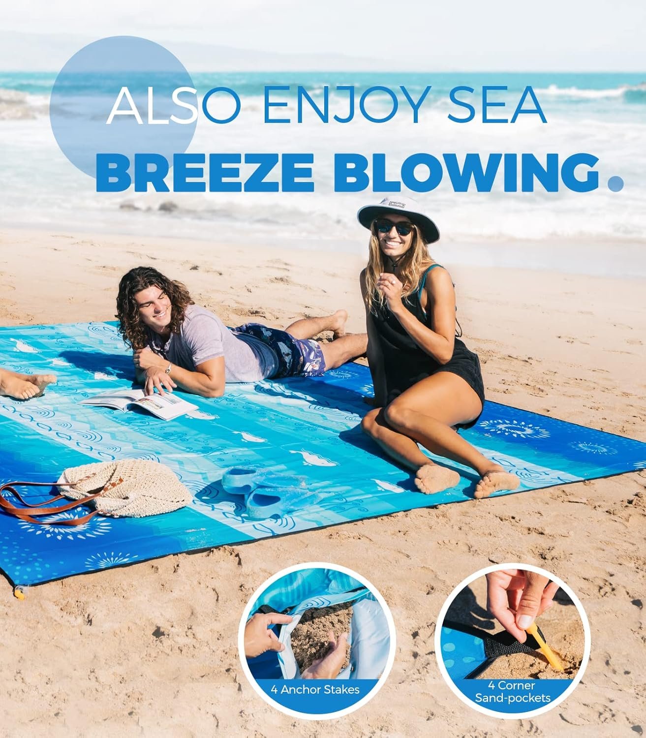 OCOOPA Oversized XXL Sand-Proof Beach Blanket (10′ x 9′ Portable Waterproof Mat, Bohemia)