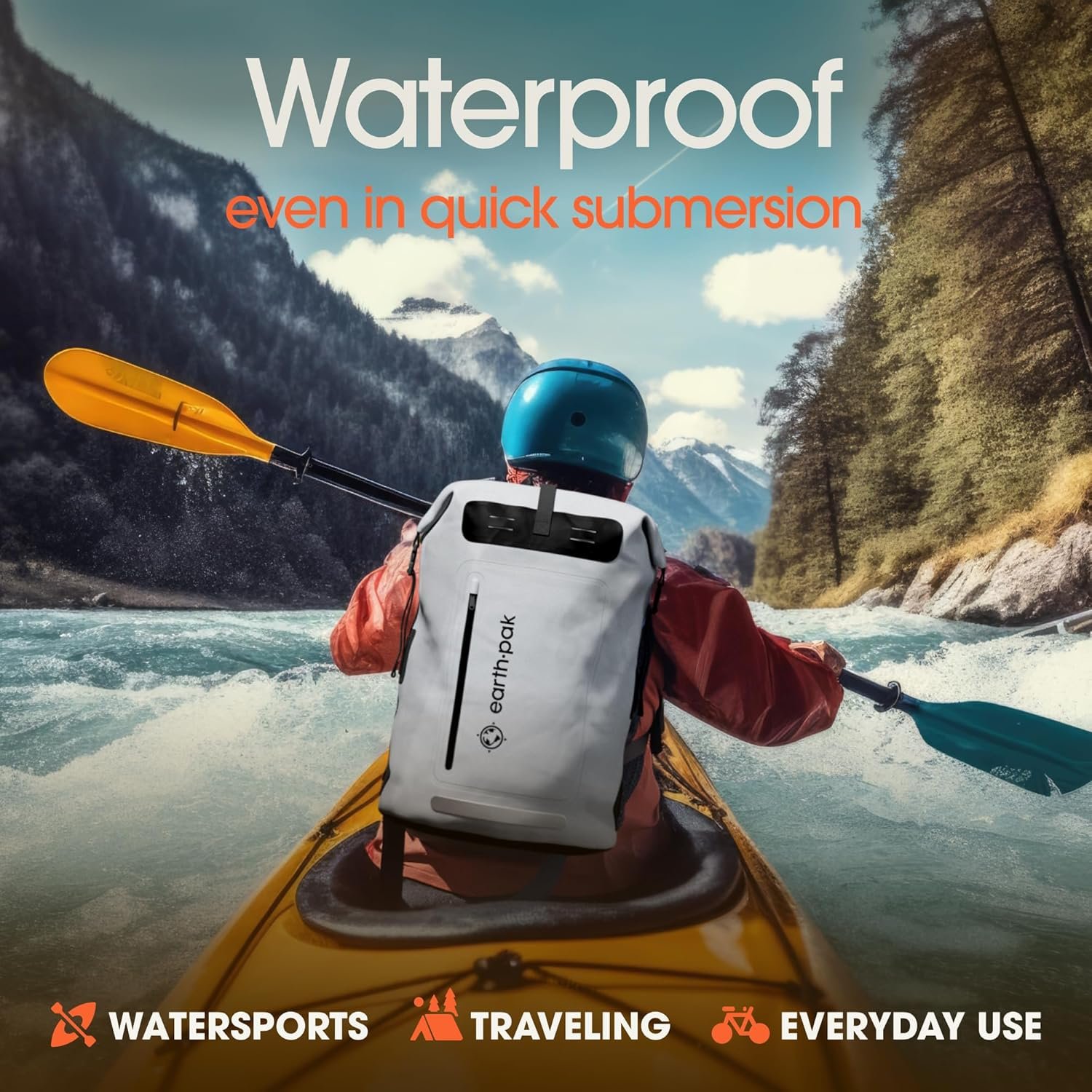 Earth Pak Heavy-Duty Waterproof Roll-Top Backpack with Front-Zippered Pocket