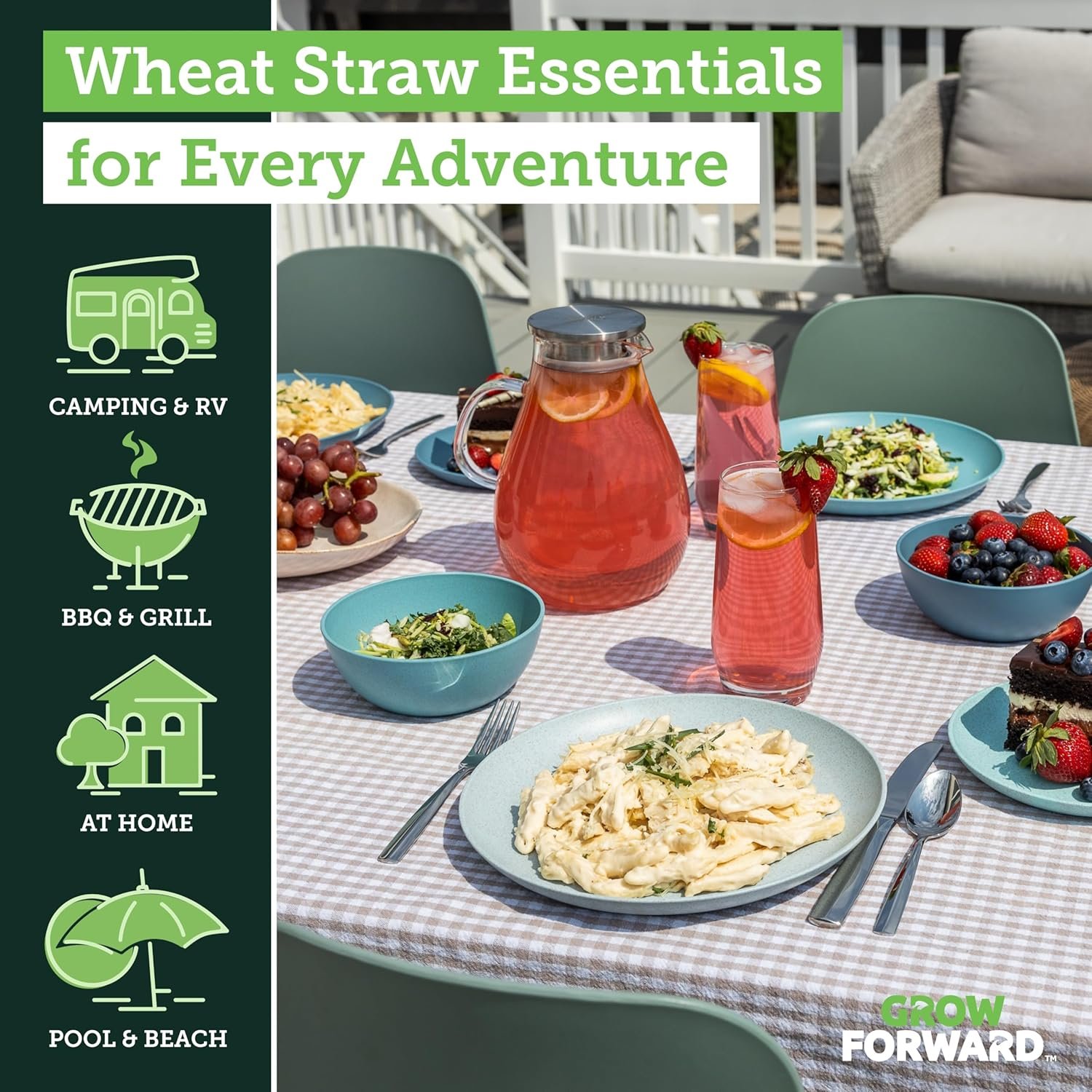 Grow Forward 16-Piece Premium Wheat Straw Dinnerware Set for 4 (Seascape Color)