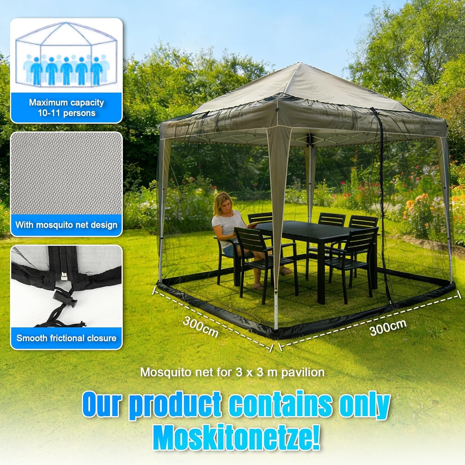 F FINEC 10′ x 10′ Gazebo Canopy Outdoor Mosquito Netting Screen with Zippered Doors