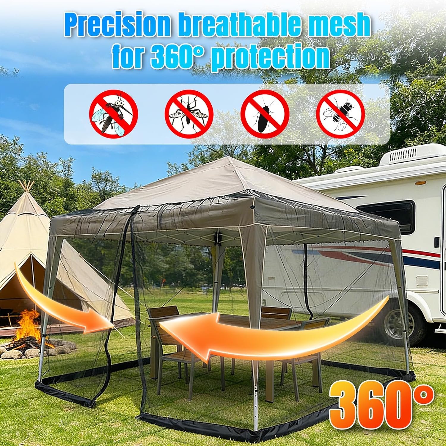 F FINEC 10′ x 10′ Gazebo Canopy Outdoor Mosquito Netting Screen with Zippered Doors