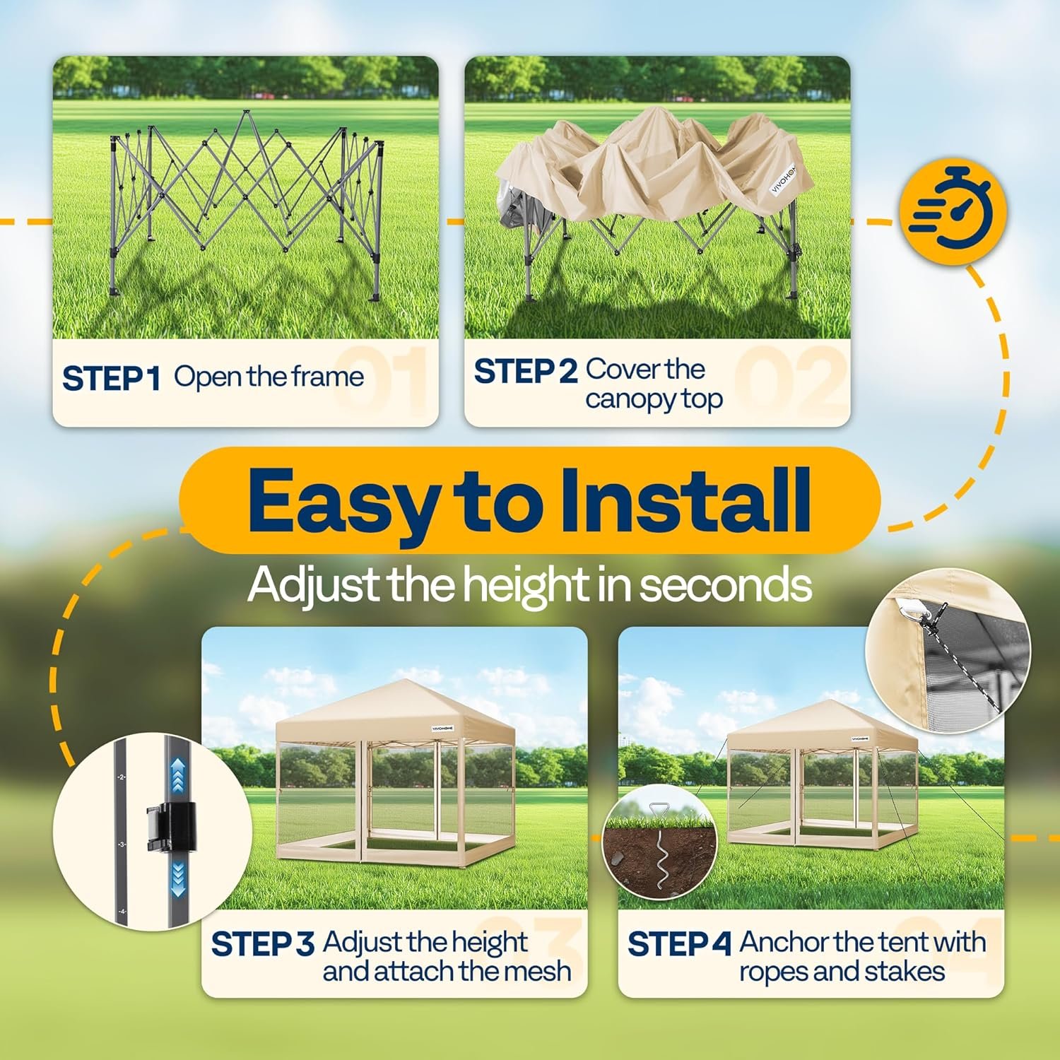 VIVOHOME 10x10ft Easy Pop-Up Canopy Outdoor Screen Tent with Mosquito Netting and Roller Bag