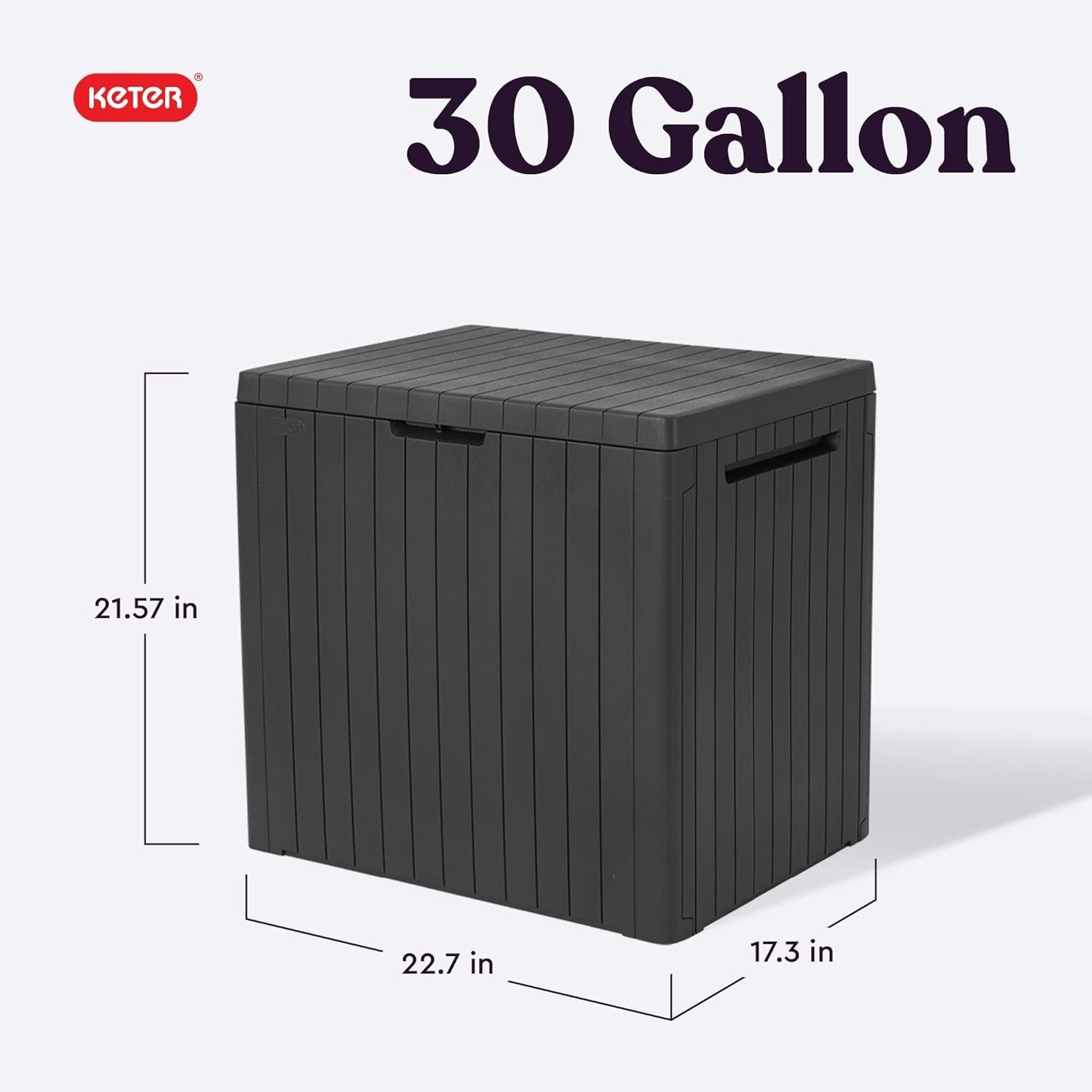 Keter City 30 Gallon Resin Outdoor Storage Box and Patio Furniture Side Table, Dark Grey