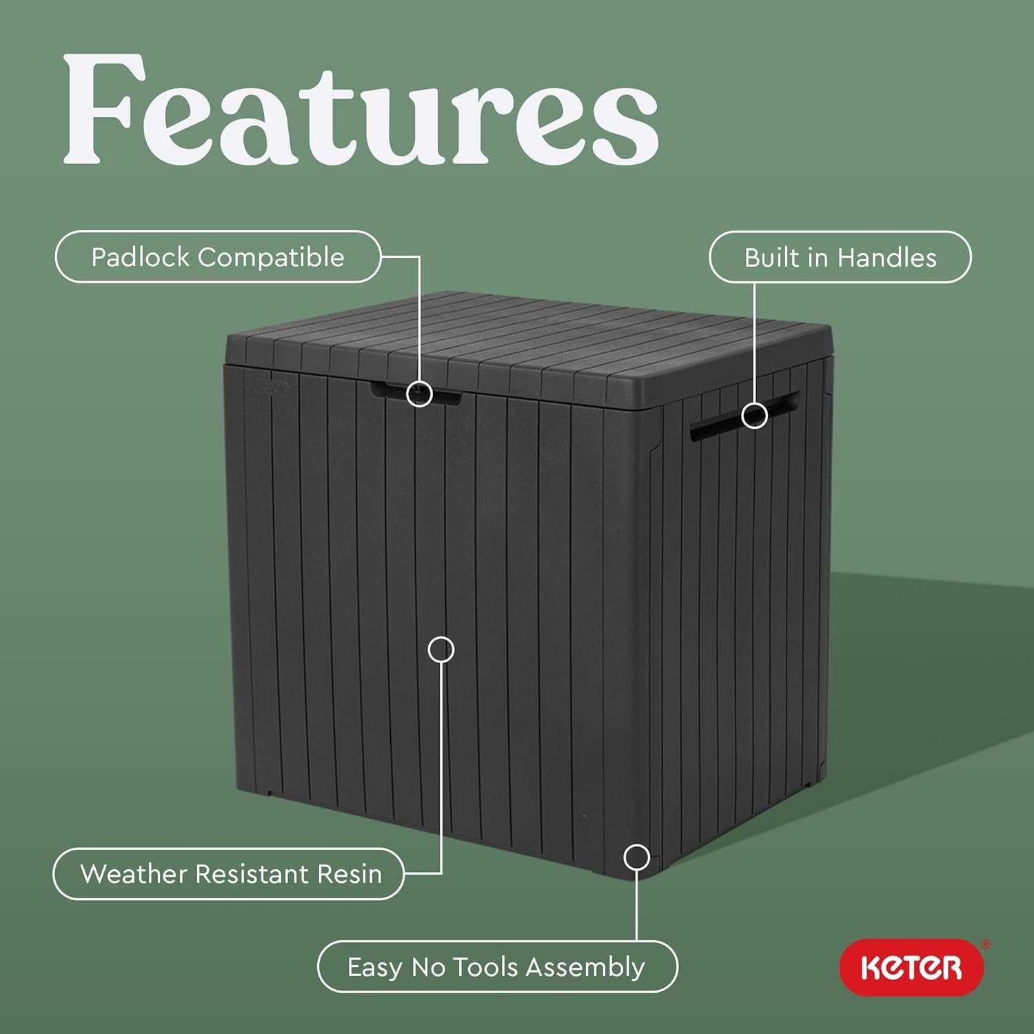 Keter City 30 Gallon Resin Outdoor Storage Box and Patio Furniture Side Table, Dark Grey